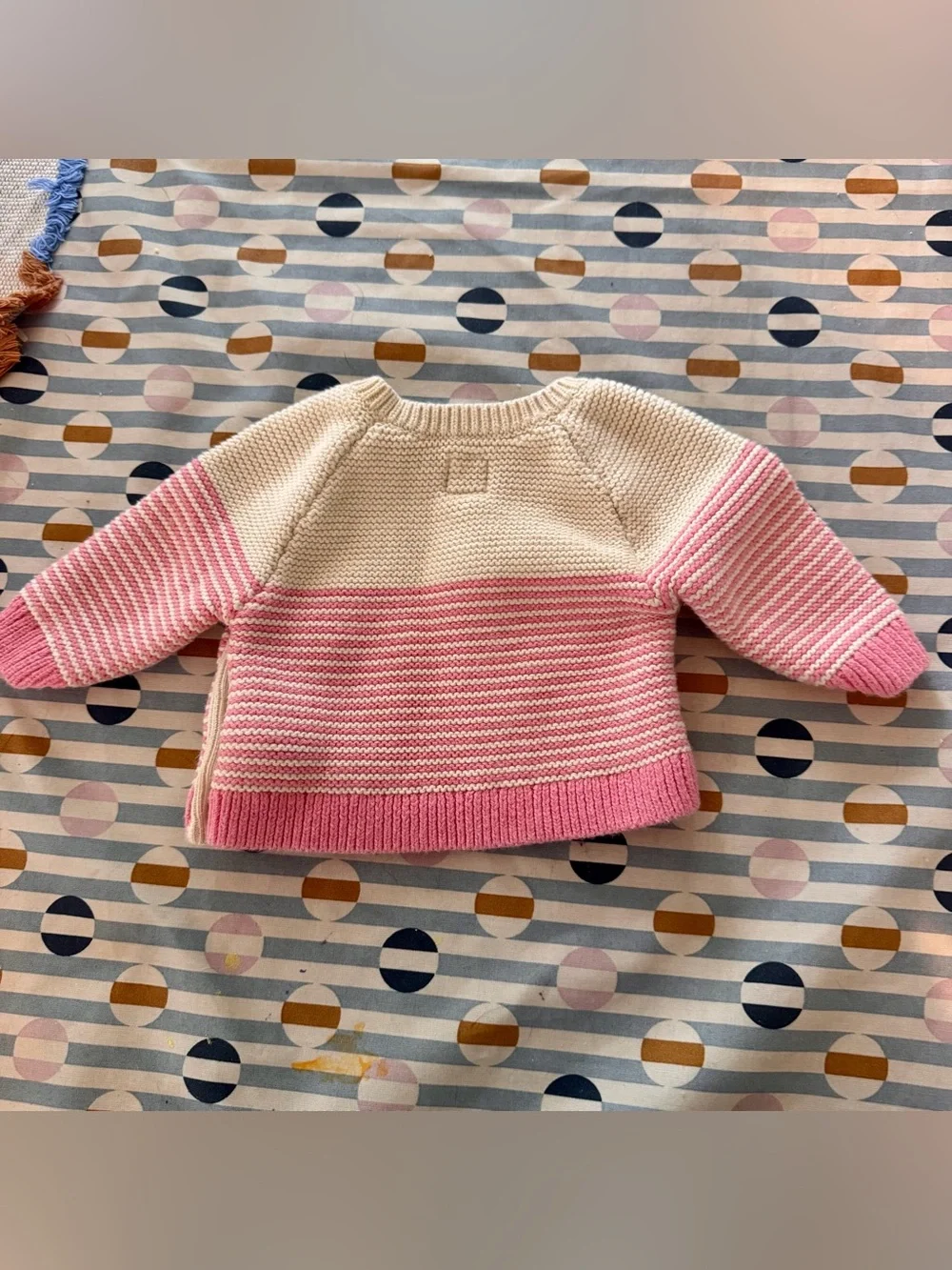 GAP Cream and Pink Striped Side-Button Women’s Sweater